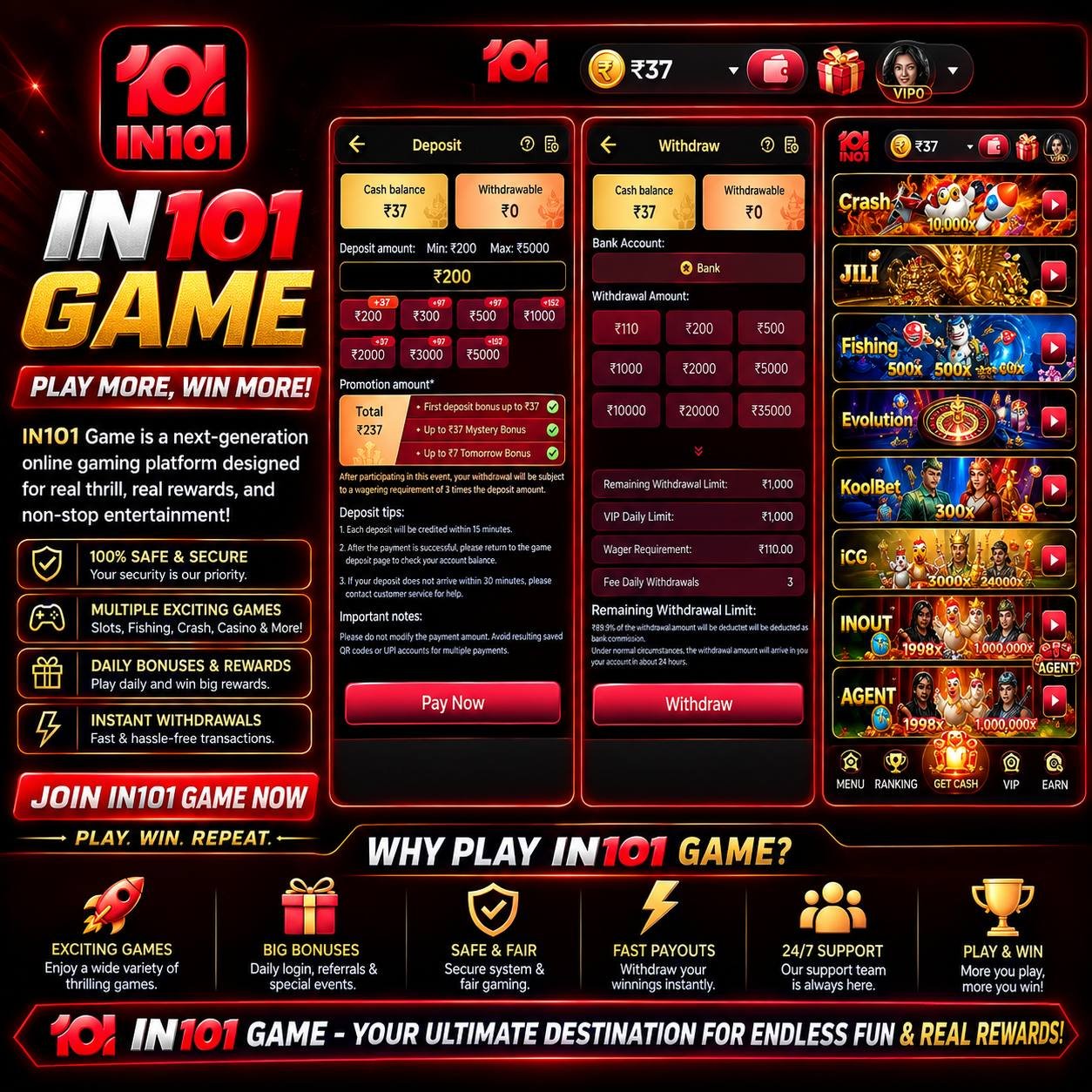 IN101 App download page with mobile-friendly interface and smooth navigation features