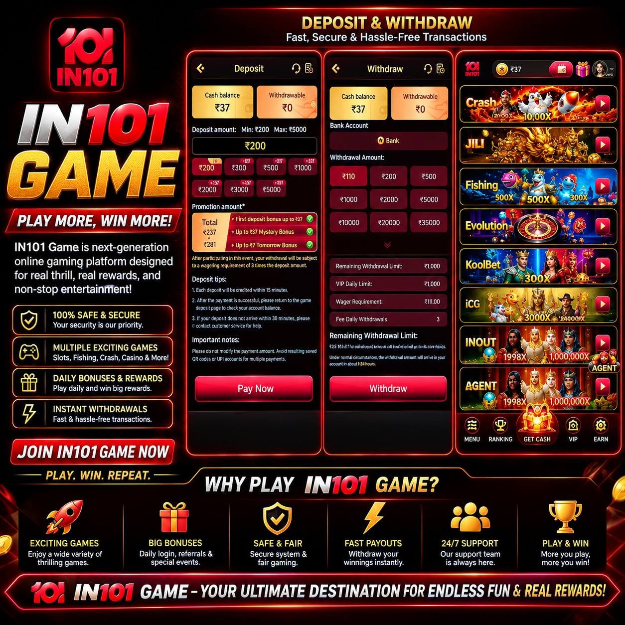 IN101 App download page with mobile-friendly interface and smooth navigation features
